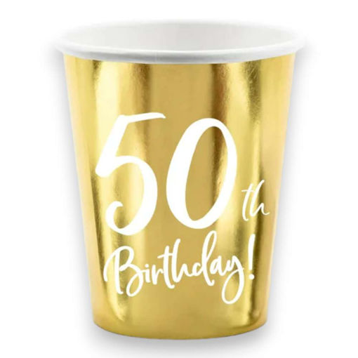 Picture of 50TH BIRTHDAY GOLD PAPER CUP 220ML - 6 PACK
